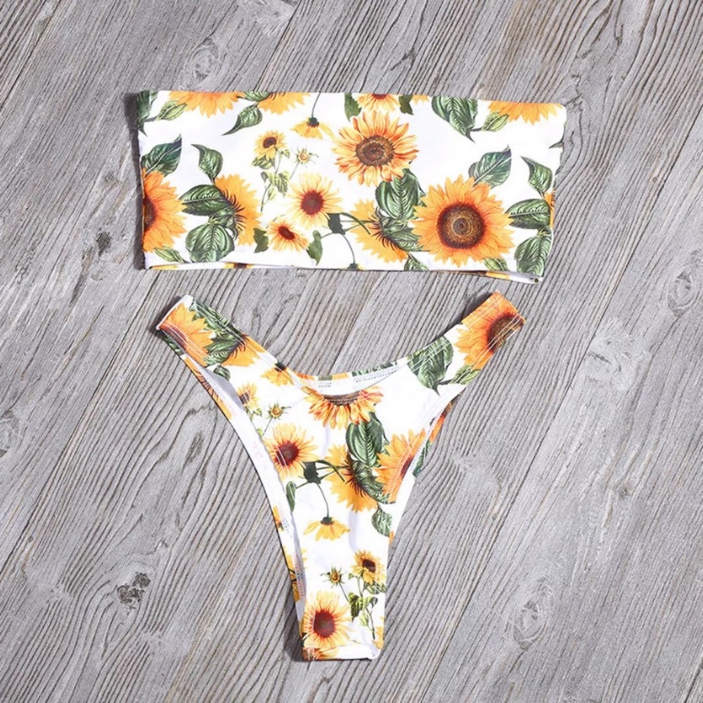 SOLD OUT CLEARANCE Sunflower Strapless Bandeau Bikini Swimsuit 2Pc - Picture 3 of 5